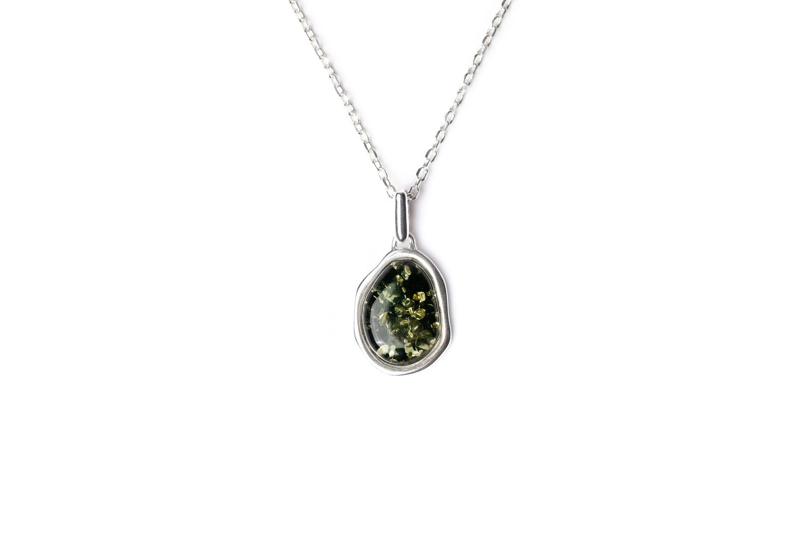 Green Amber ELEMENT Pendant Necklace - Baltic Beauty Jewellery - BEYRUN