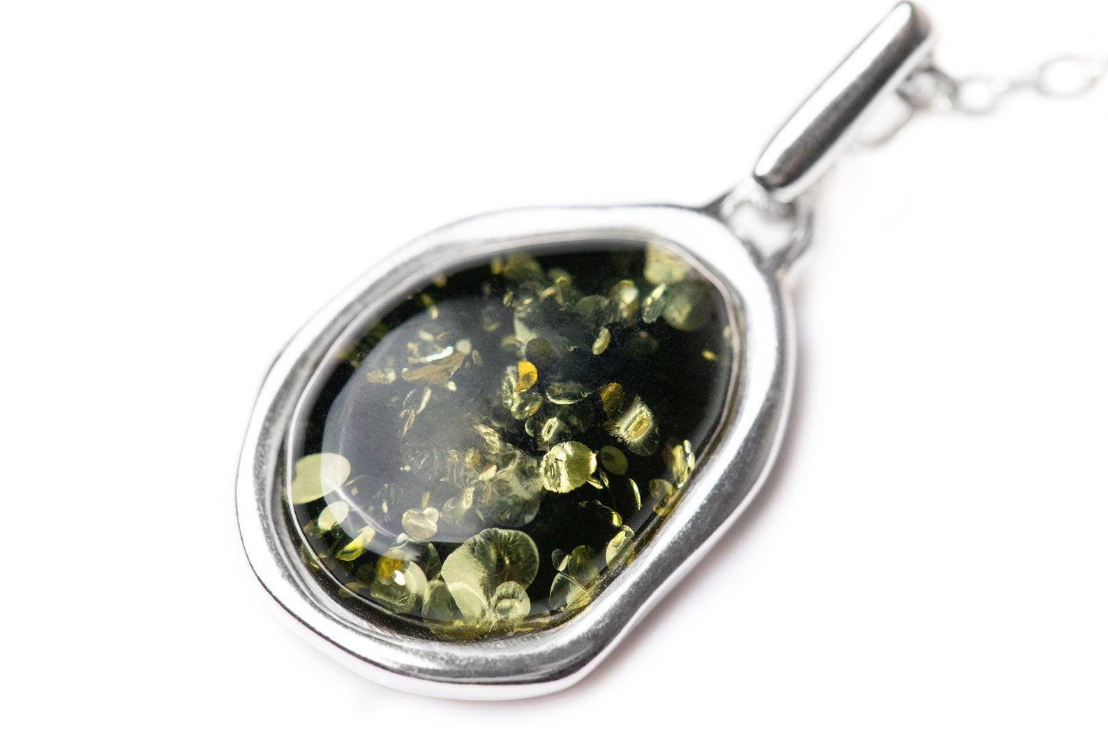 Green Amber ELEMENT Pendant Necklace - Baltic Beauty Jewellery - BEYRUN