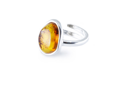 Amber ELEMENT Solitaire Adjustable Ring – Baltic Amber & Sterling Silver