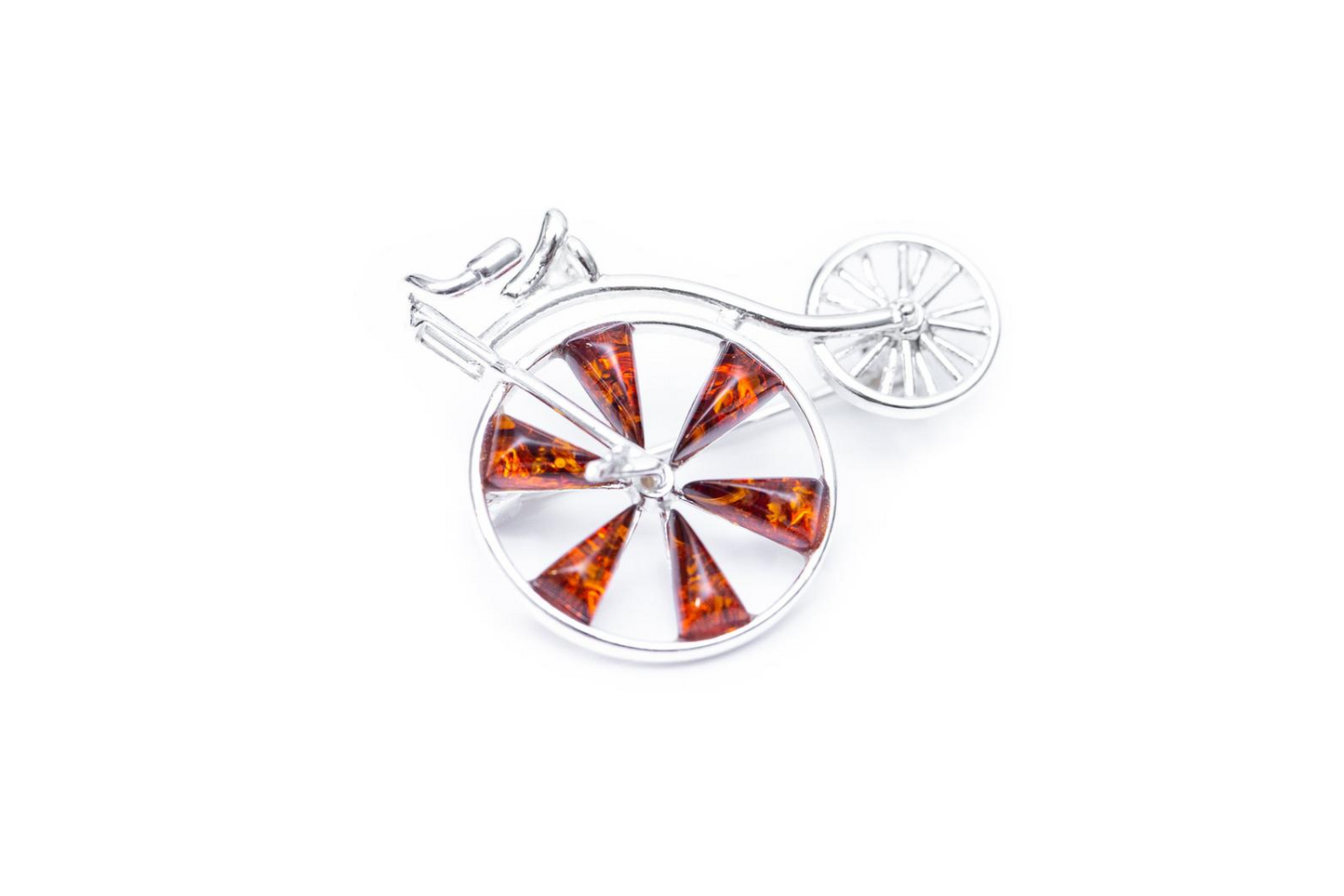 Amber Detail Penny Farthing Brooch | Handmade Sterling Silver - BEYRUN