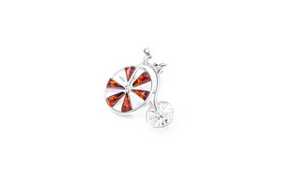 Amber Detail Penny Farthing Brooch | Handmade Sterling Silver - BEYRUN