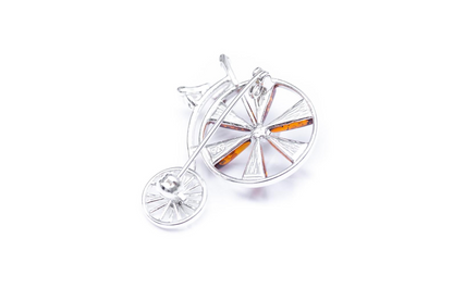 Amber Detail Penny Farthing Brooch | Handmade Sterling Silver - BEYRUN