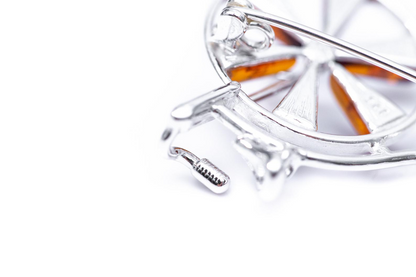 Amber Detail Penny Farthing Brooch | Handmade Sterling Silver - BEYRUN