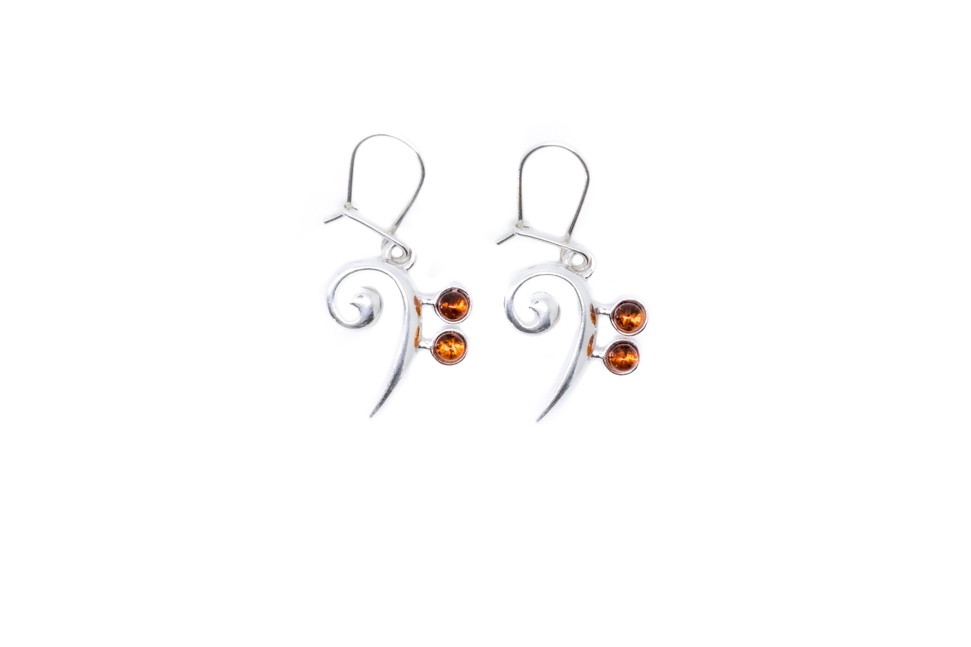 Bass Clef Gemstone Earrings - Sterling Silver & Amber - BEYRUN