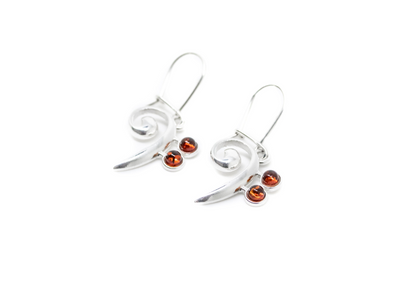 Bass Clef Gemstone Earrings - Sterling Silver & Amber - BEYRUN