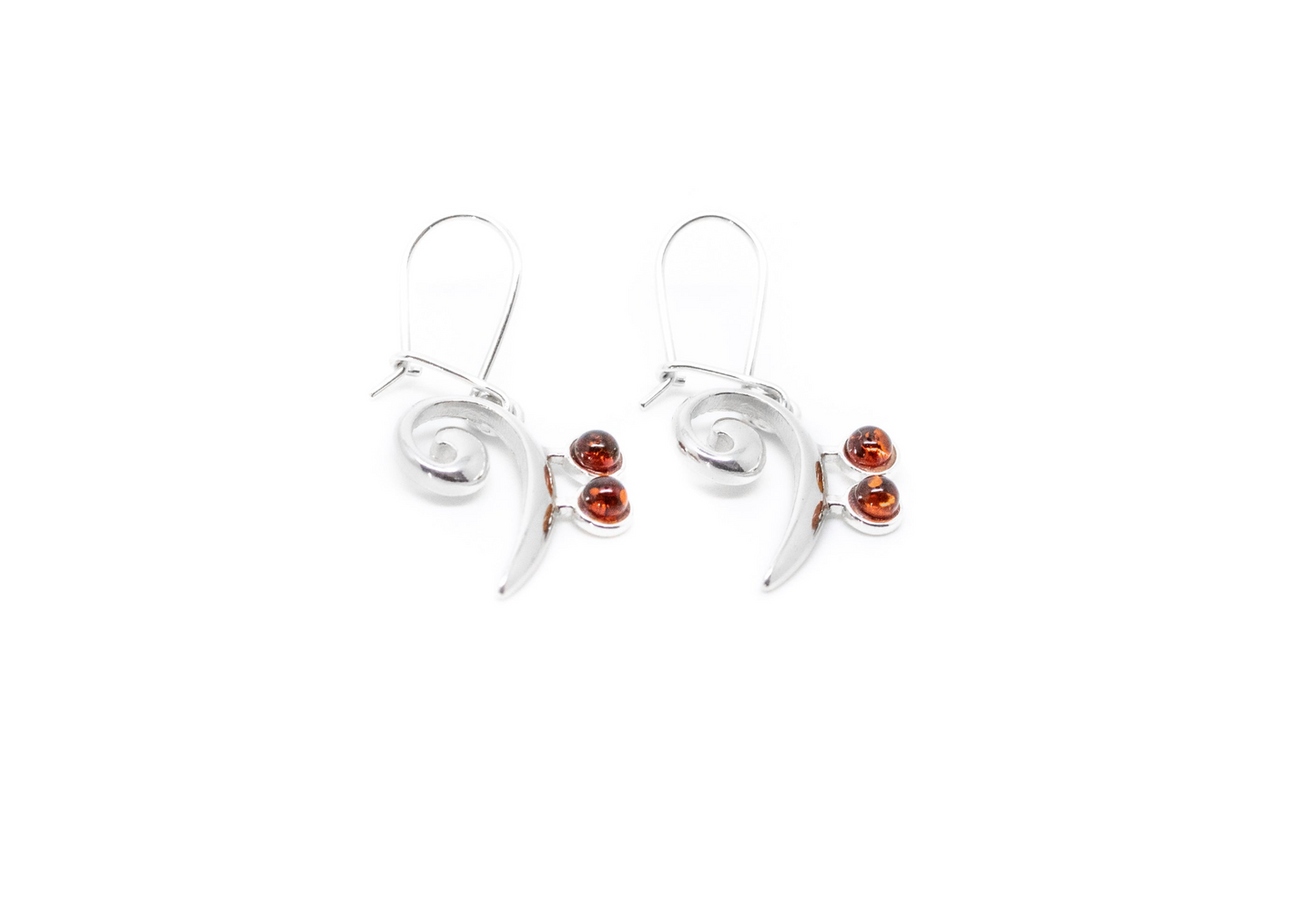 Bass Clef Gemstone Earrings - Sterling Silver & Amber - BEYRUN