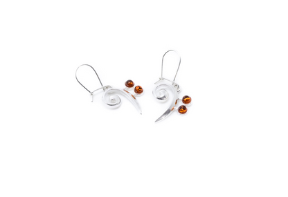 Bass Clef Gemstone Earrings - Sterling Silver & Amber - BEYRUN