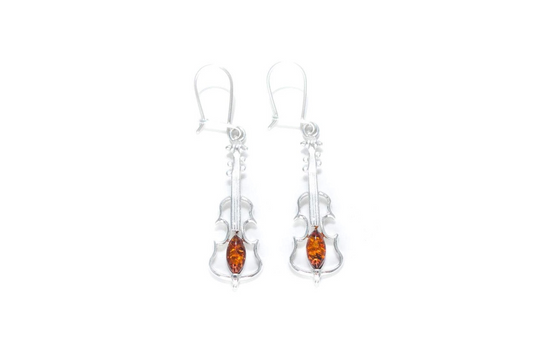 Amber Violin Dangle Earrings | Sterling Silver and Baltic Amber - BEYRUN