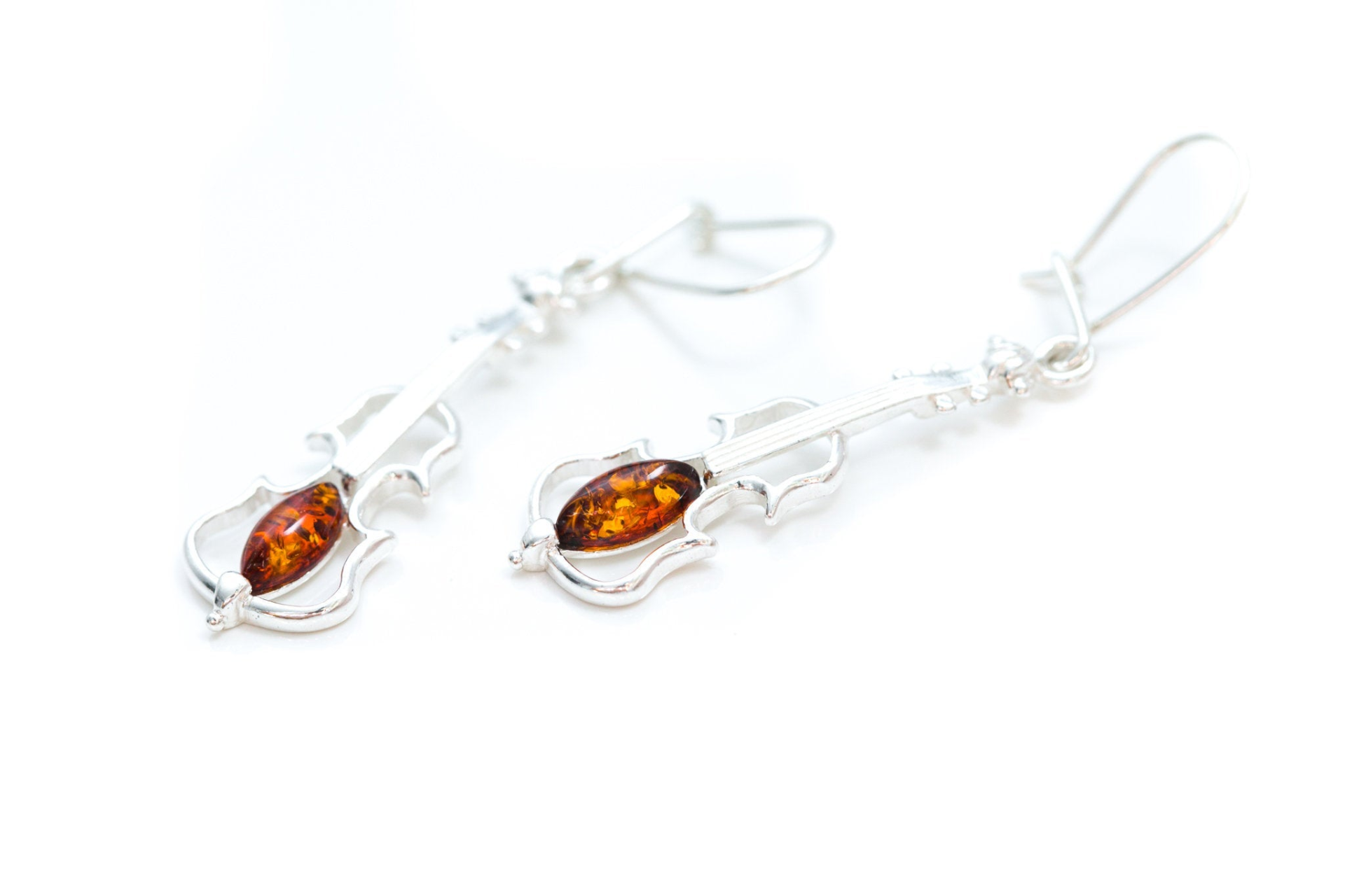 Amber Violin Dangle Earrings | Sterling Silver and Baltic Amber - BEYRUN