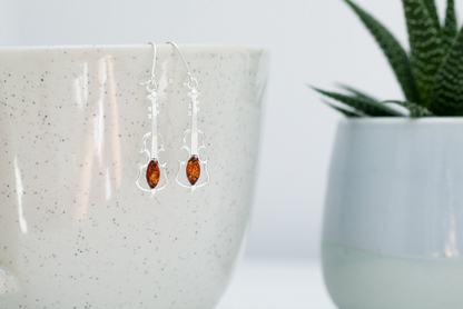 Amber Violin Dangle Earrings | Sterling Silver and Baltic Amber - BEYRUN