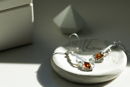 Amber Violin Dangle Earrings | Sterling Silver and Baltic Amber - BEYRUN