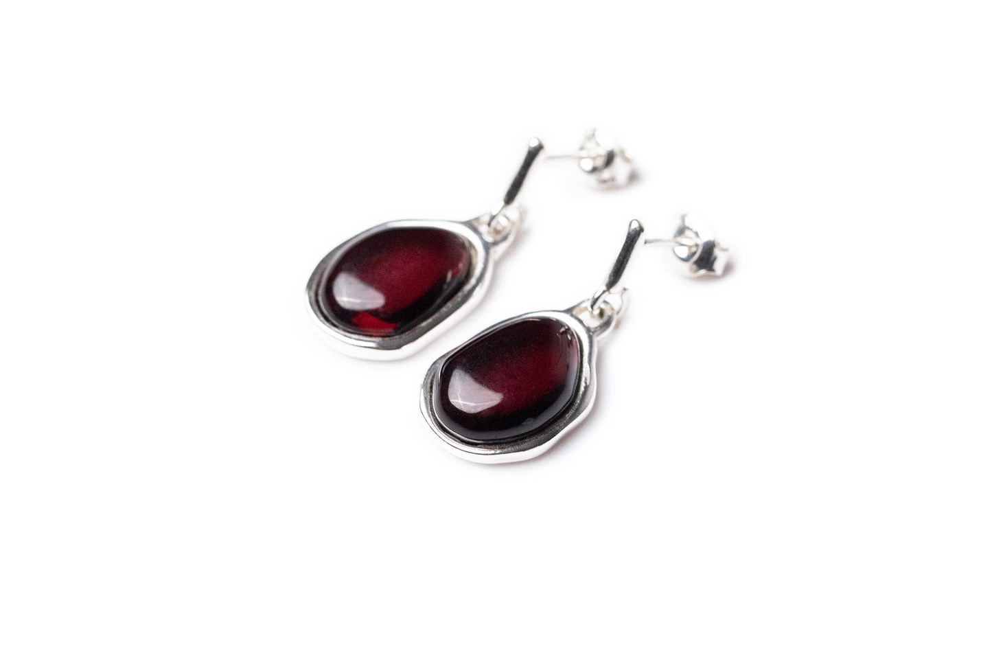 Cherry Amber ELEMENTS Drop Earrings - Baltic Amber & Sterling Silver - BEYRUN