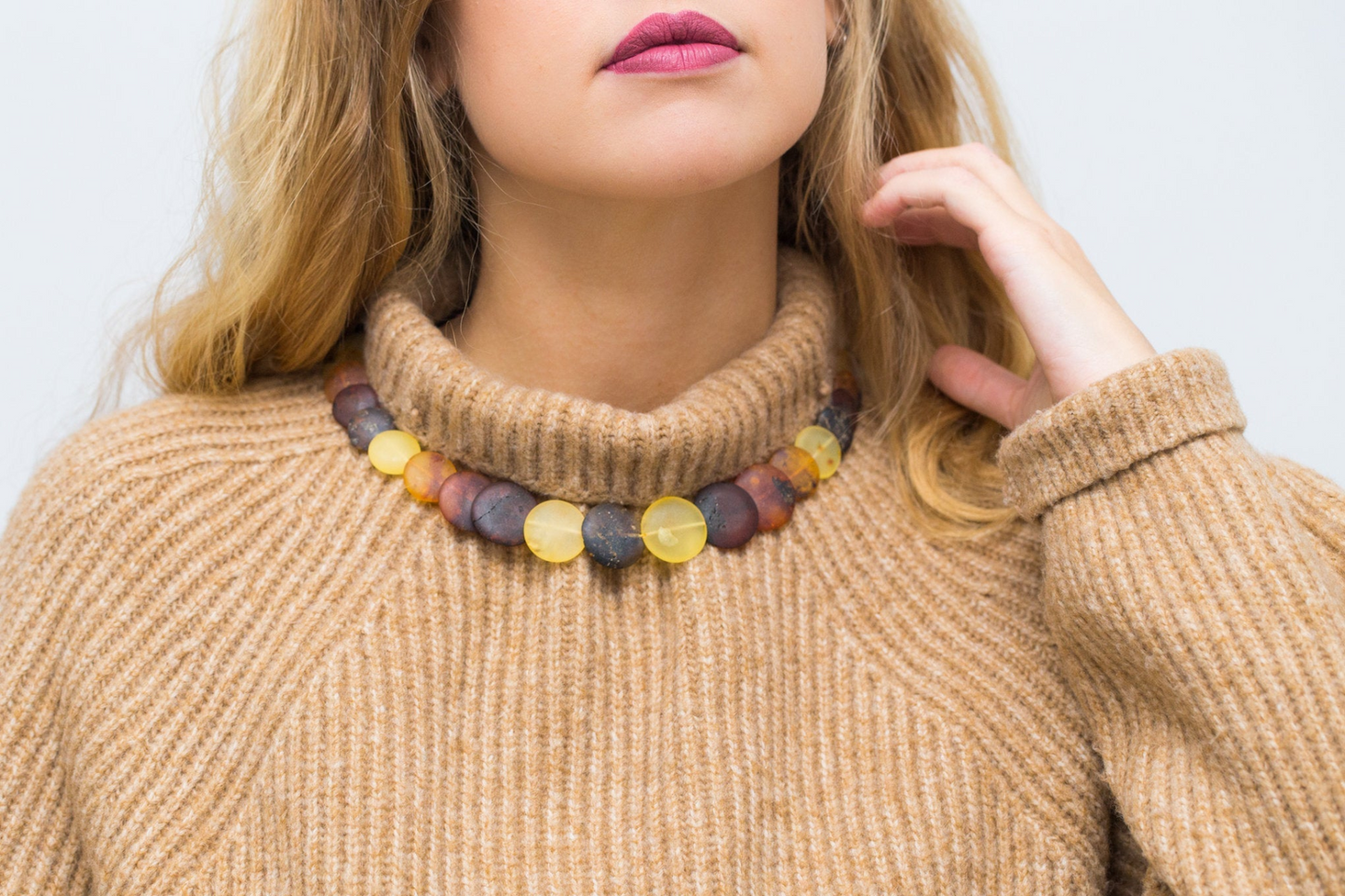 Colourful Amber Necklace - Round Amber Bead Necklace