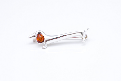 Dachshund Amber Dog Brooch - Sterling Silver & Baltic Amber, Perfect Accessory for Dog Lovers