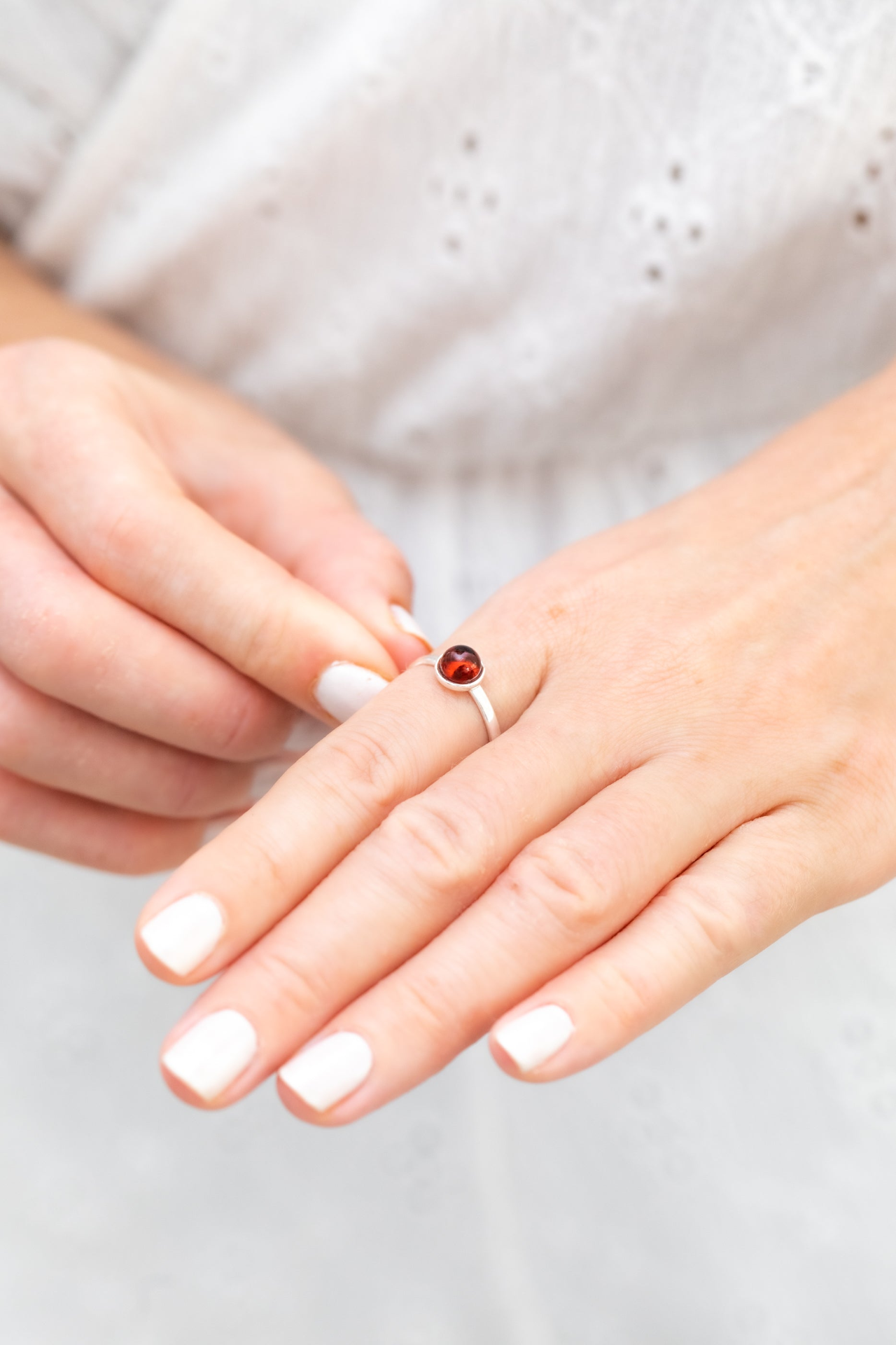 ESSENTIALS Mini Cherry Red Amber Stacking Ring - Elegant Everyday Jewelry - BEYRUN