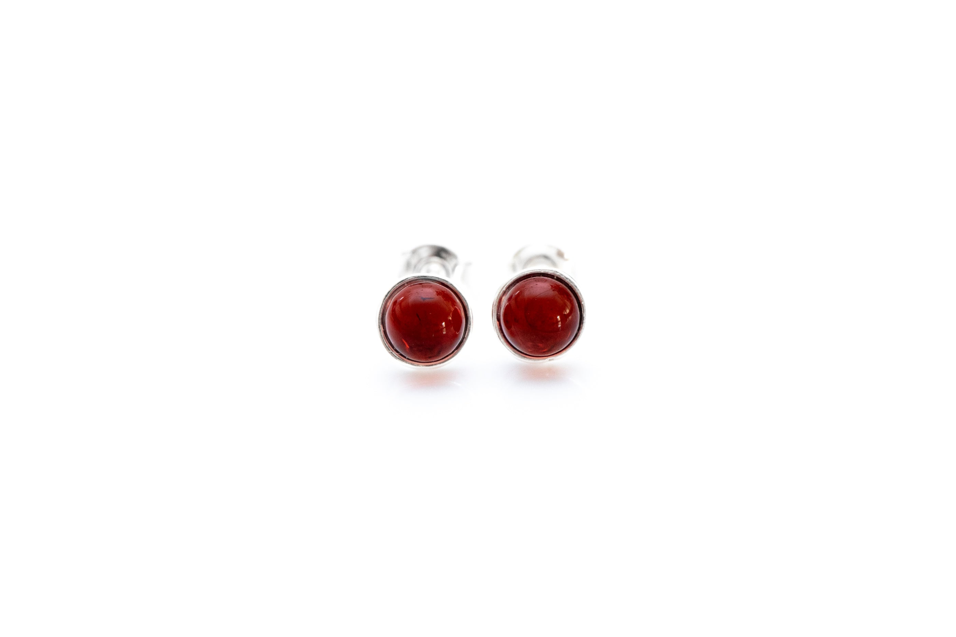 ESSENTIALS Mini Cherry Red Amber Stud Earrings - Minimalist Amber Jewelry - BEYRUN