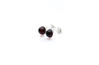 ESSENTIALS Mini Cherry Red Amber Stud Earrings - Minimalist Amber Jewelry - BEYRUN