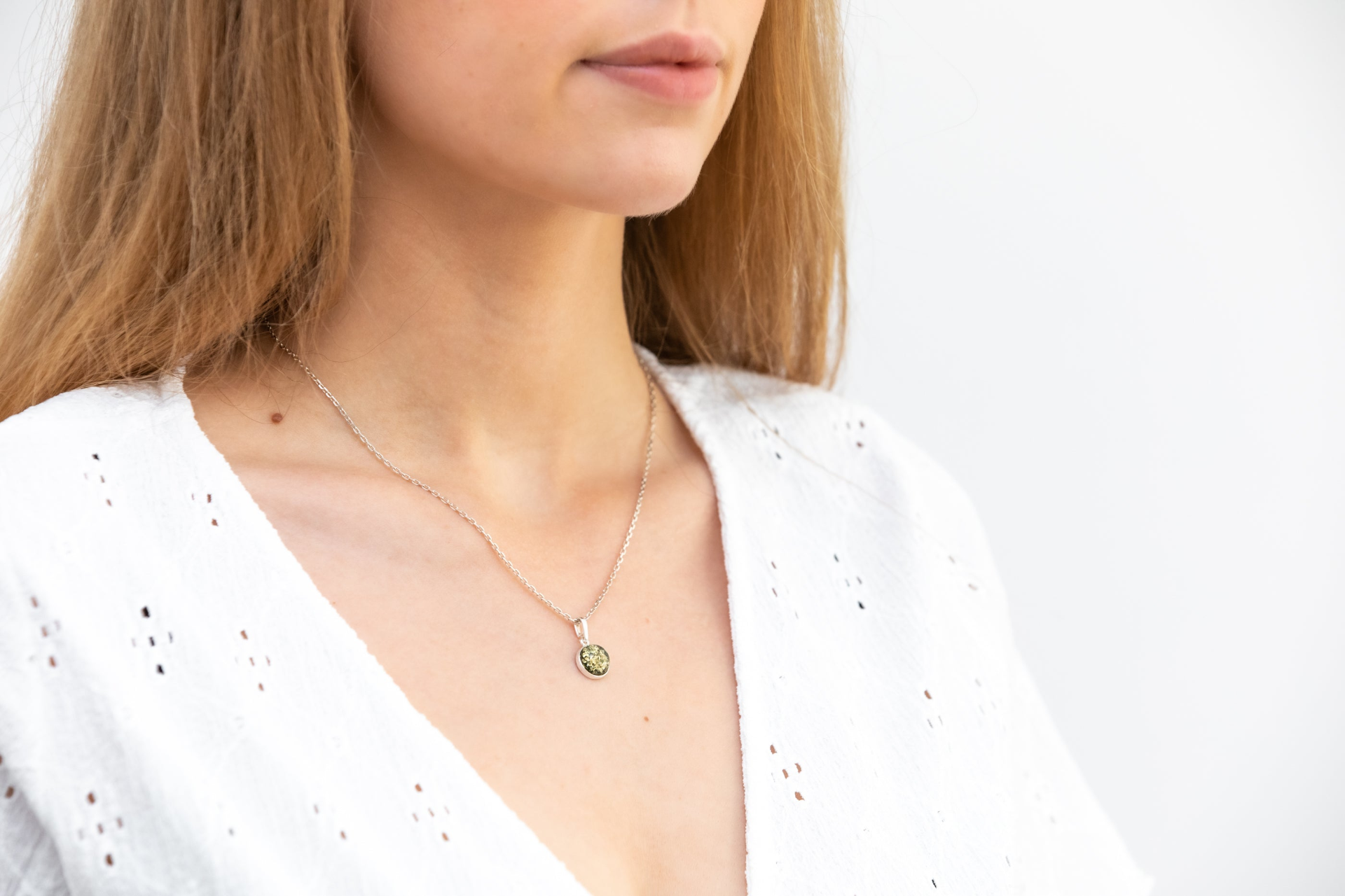 ESSENTIALS Mini Green Amber Pendant - Minimalist Everyday Necklace - BEYRUN