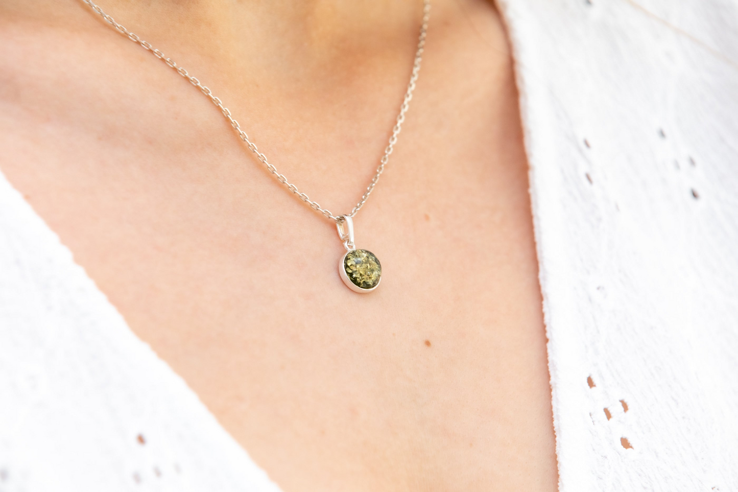 ESSENTIALS Mini Green Amber Pendant - Minimalist Everyday Necklace - BEYRUN