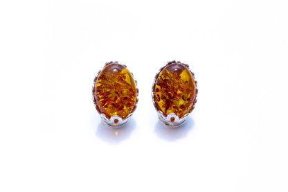 Floral Frame Oval Amber Clip On Earrings - Elegant Accessory for Non-Pierced Ears - BEYRUN