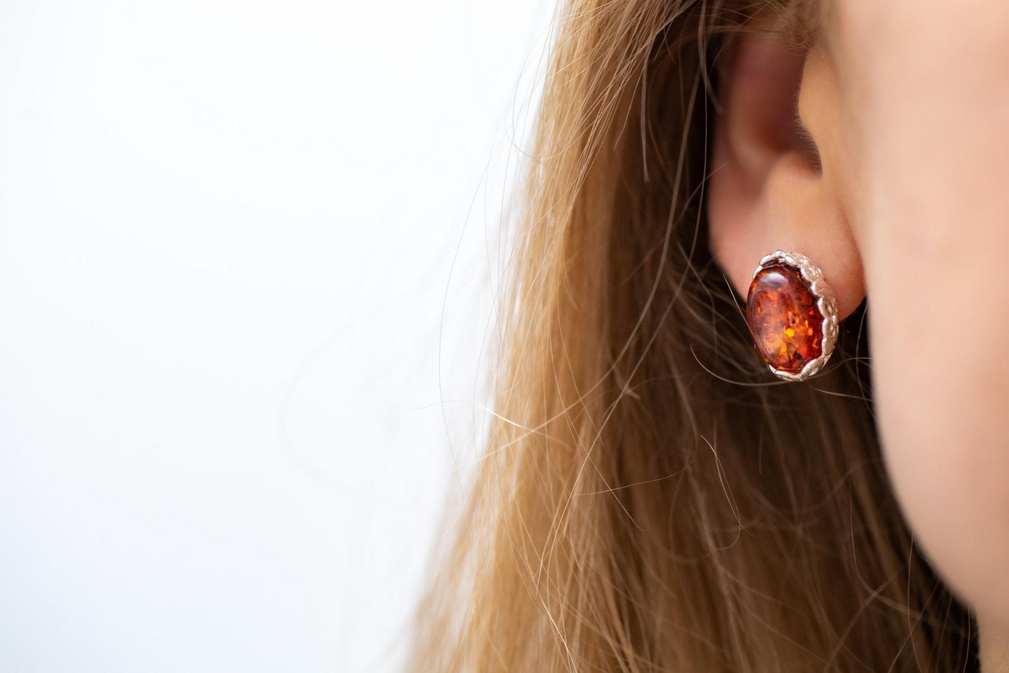 Floral Frame Amber Stud Earrings - Delicate Floral Setting with Radiant Amber Stone - BEYRUN