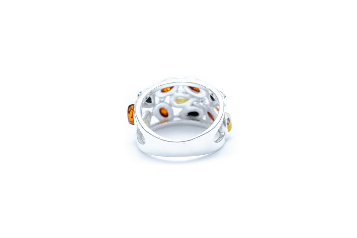 Floral Multicolour Amber Cuff Ring - Sterling Silver Jewelry - BEYRUN