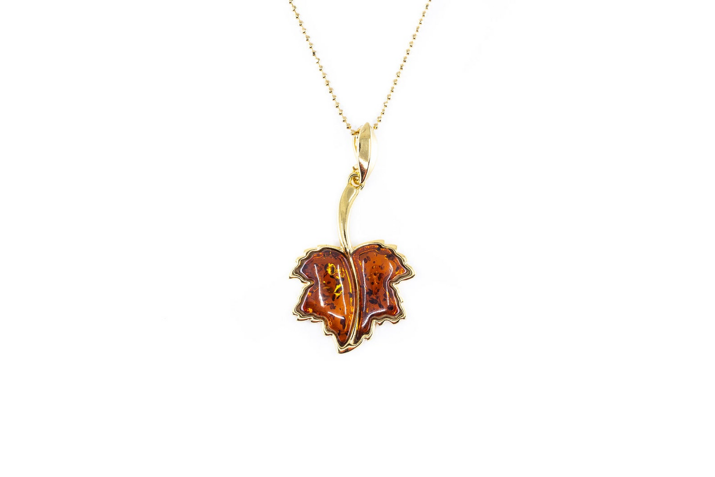 Gold Plated Maple Leaf Charm Pendant - Patriotic Amber Necklace - BEYRUN