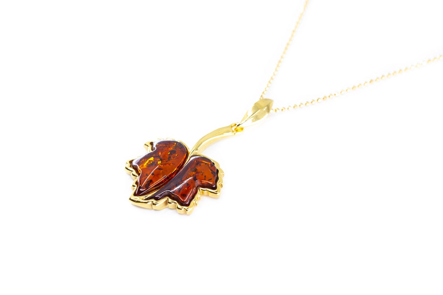 Gold Plated Maple Leaf Charm Pendant - Patriotic Amber Necklace - BEYRUN