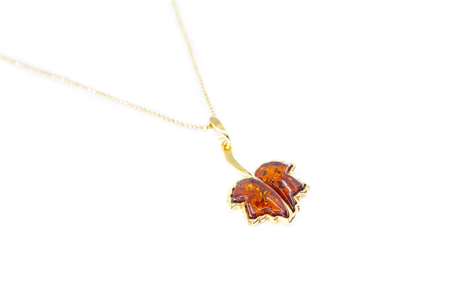 Gold Plated Maple Leaf Charm Pendant - Patriotic Amber Necklace - BEYRUN