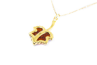 Gold Plated Maple Leaf Charm Pendant - Patriotic Amber Necklace - BEYRUN