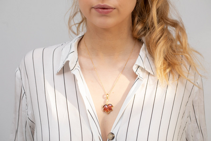 Gold Plated Maple Leaf Charm Pendant - Patriotic Amber Necklace - BEYRUN