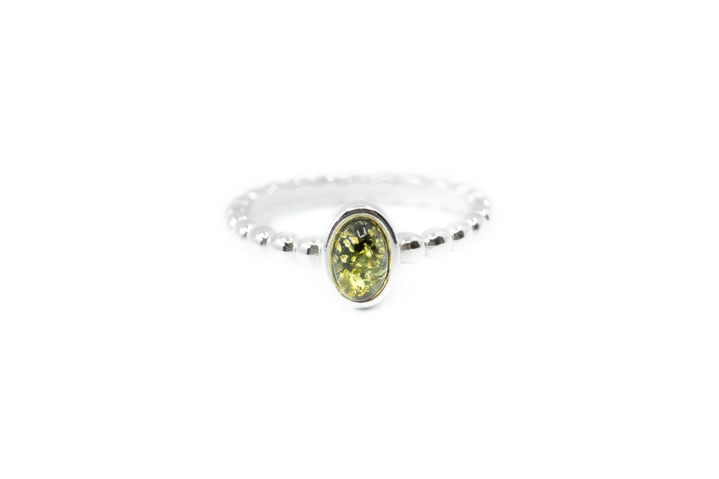 Green Amber Bubble Stacking Ring - Sterling Silver & Baltic Amber Jewelry