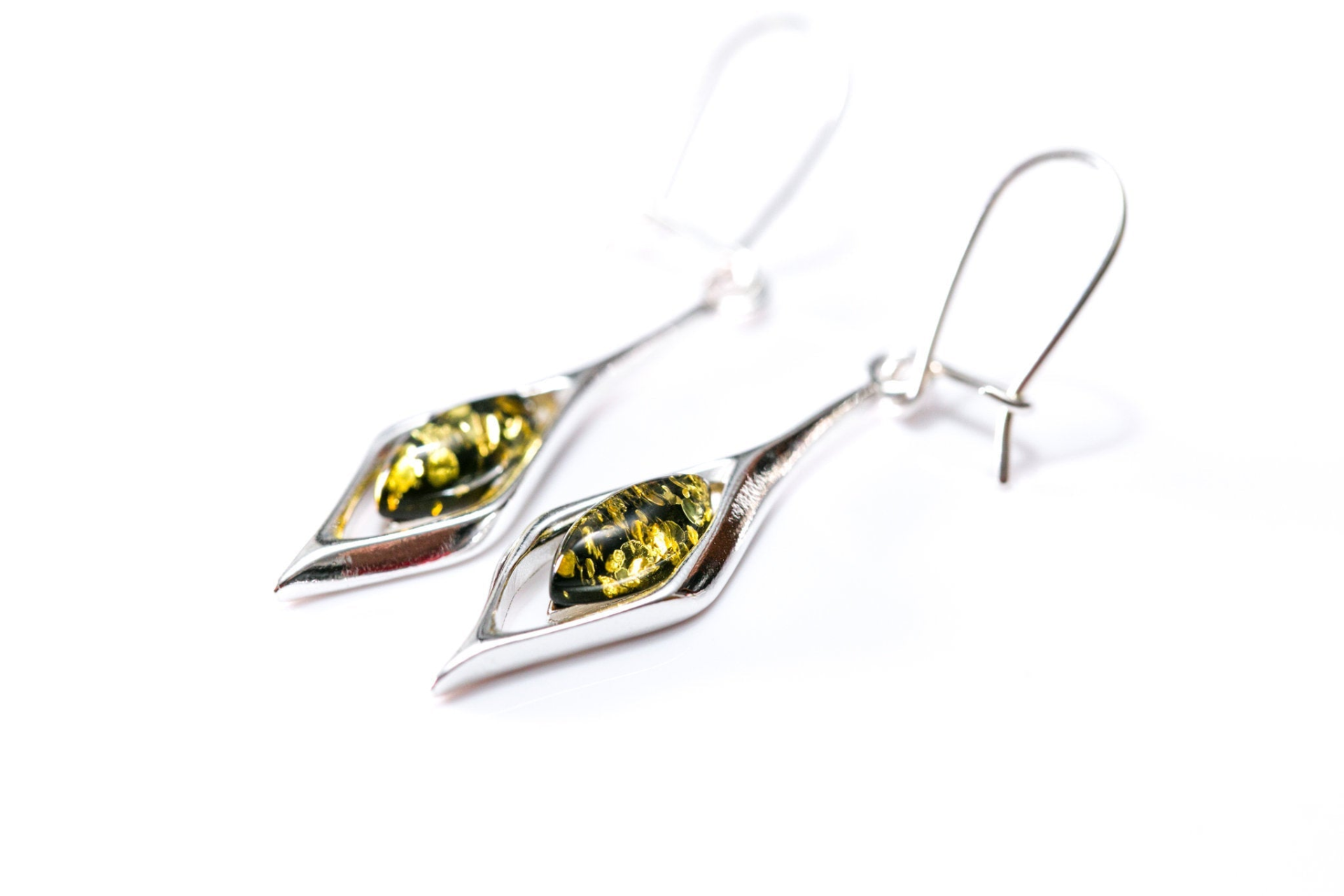 Green Amber Droplet Earrings - Elegant and Delicate Design - BEYRUN