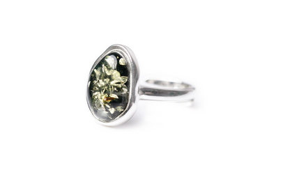 Shop the Green Amber ELEMENT Solitaire Adjustable Ring - Baltic Beauty Jewellery - BEYRUN