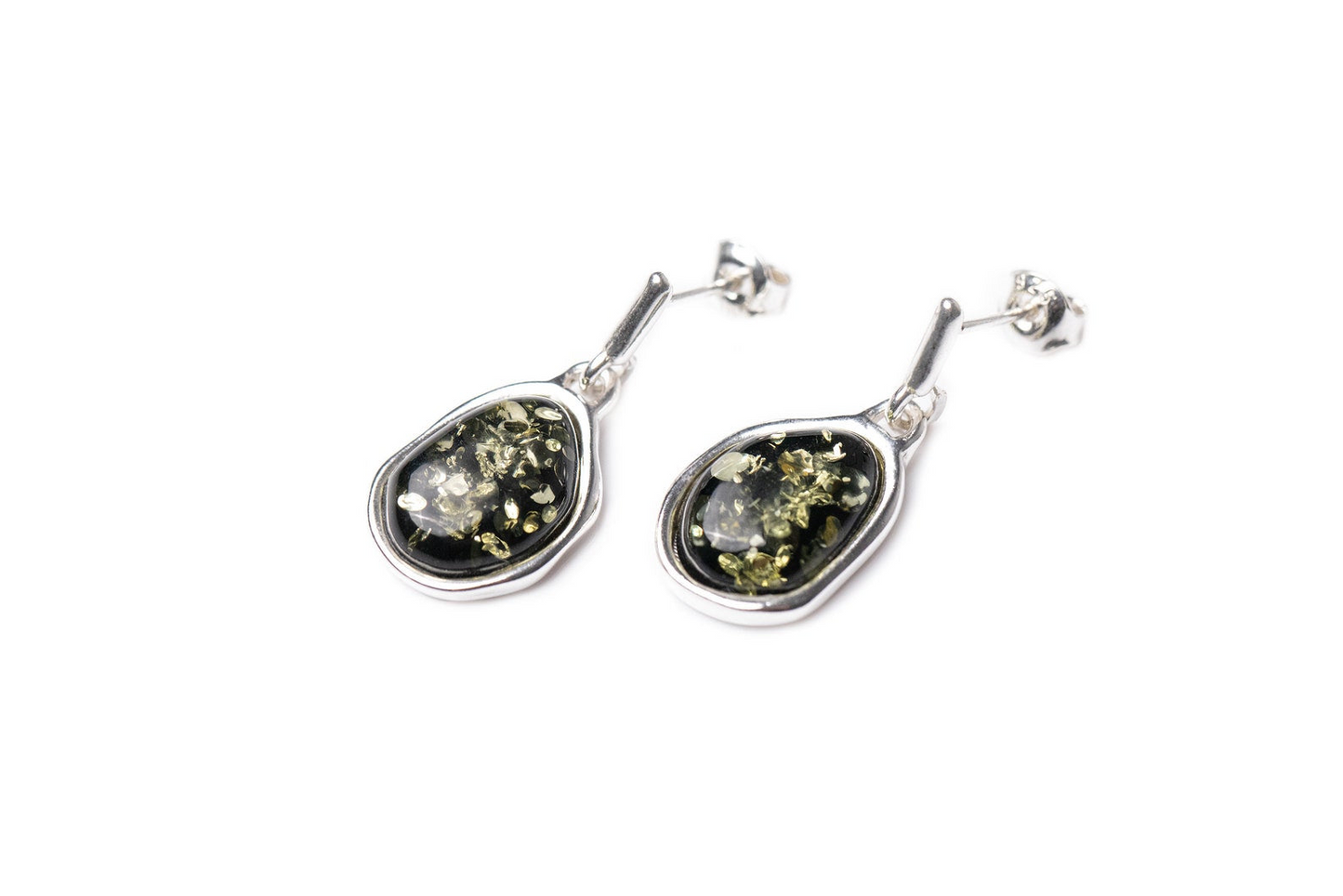 Green Amber ELEMENTS Drop Earrings - Exquisite Baltic Beauty Jewelry