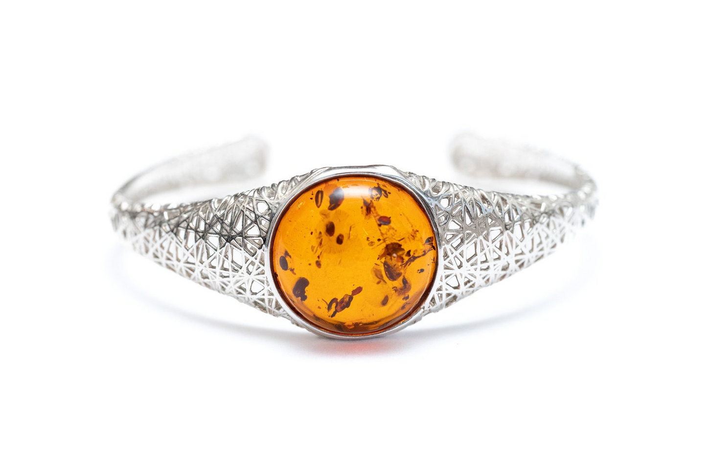 Handmade Modern Amber Arm Cuff - Sterling Silver Filigree Bangle - BEYRUN