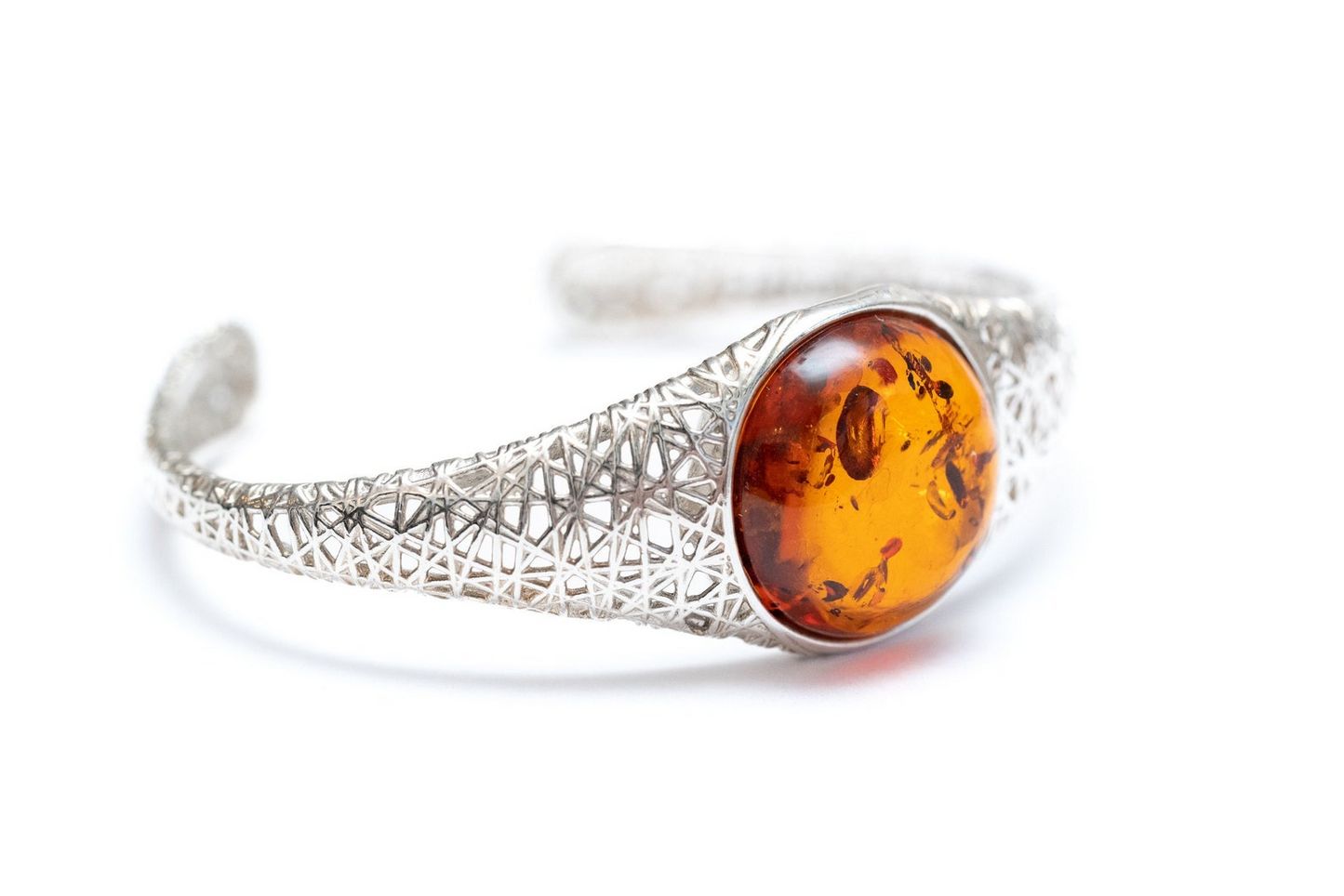 Handmade Modern Amber Arm Cuff - Sterling Silver Filigree Bangle - BEYRUN