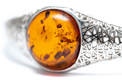 Handmade Modern Amber Arm Cuff - Sterling Silver Filigree Bangle - BEYRUN