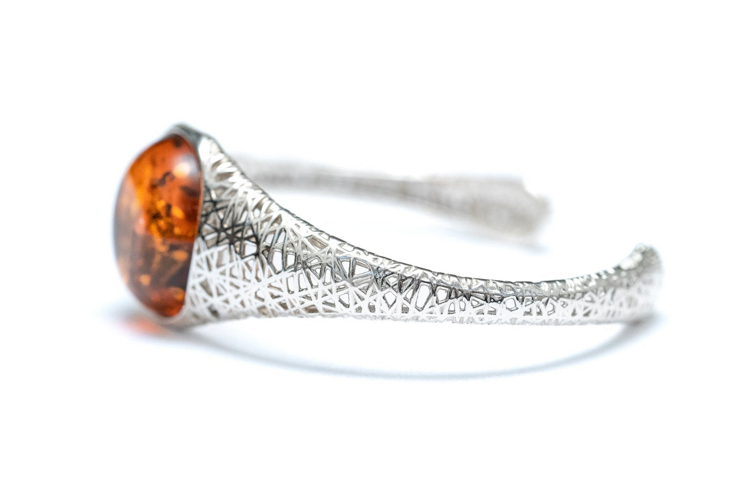 Handmade Modern Amber Arm Cuff - Sterling Silver Filigree Bangle - BEYRUN