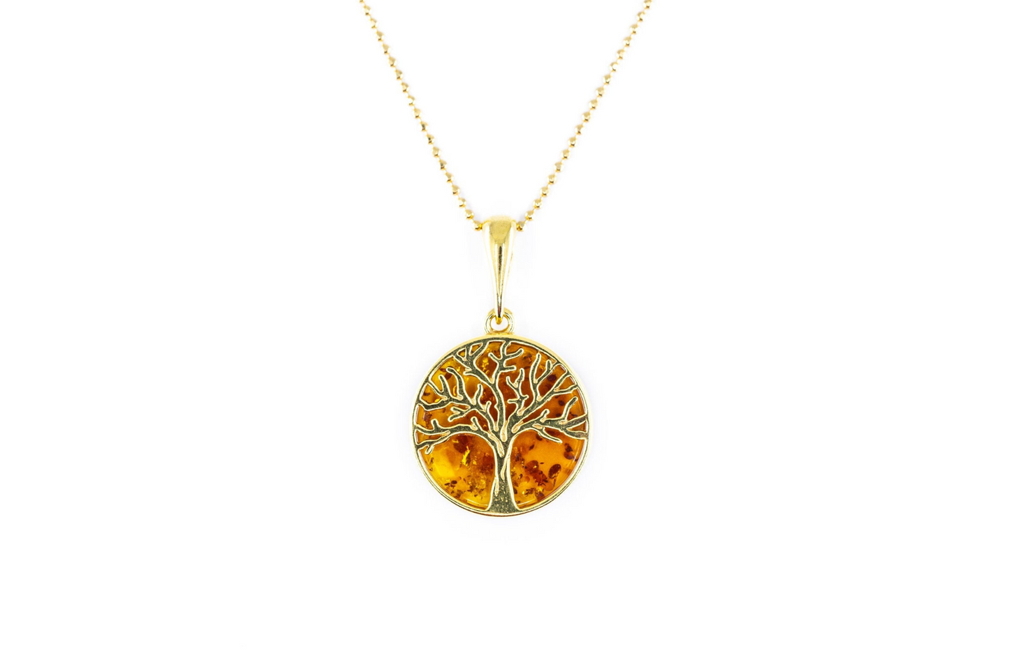 Large Gold Plated Tree of Life Pendant - Baltic Amber & Sterling Silver - BEYRUN