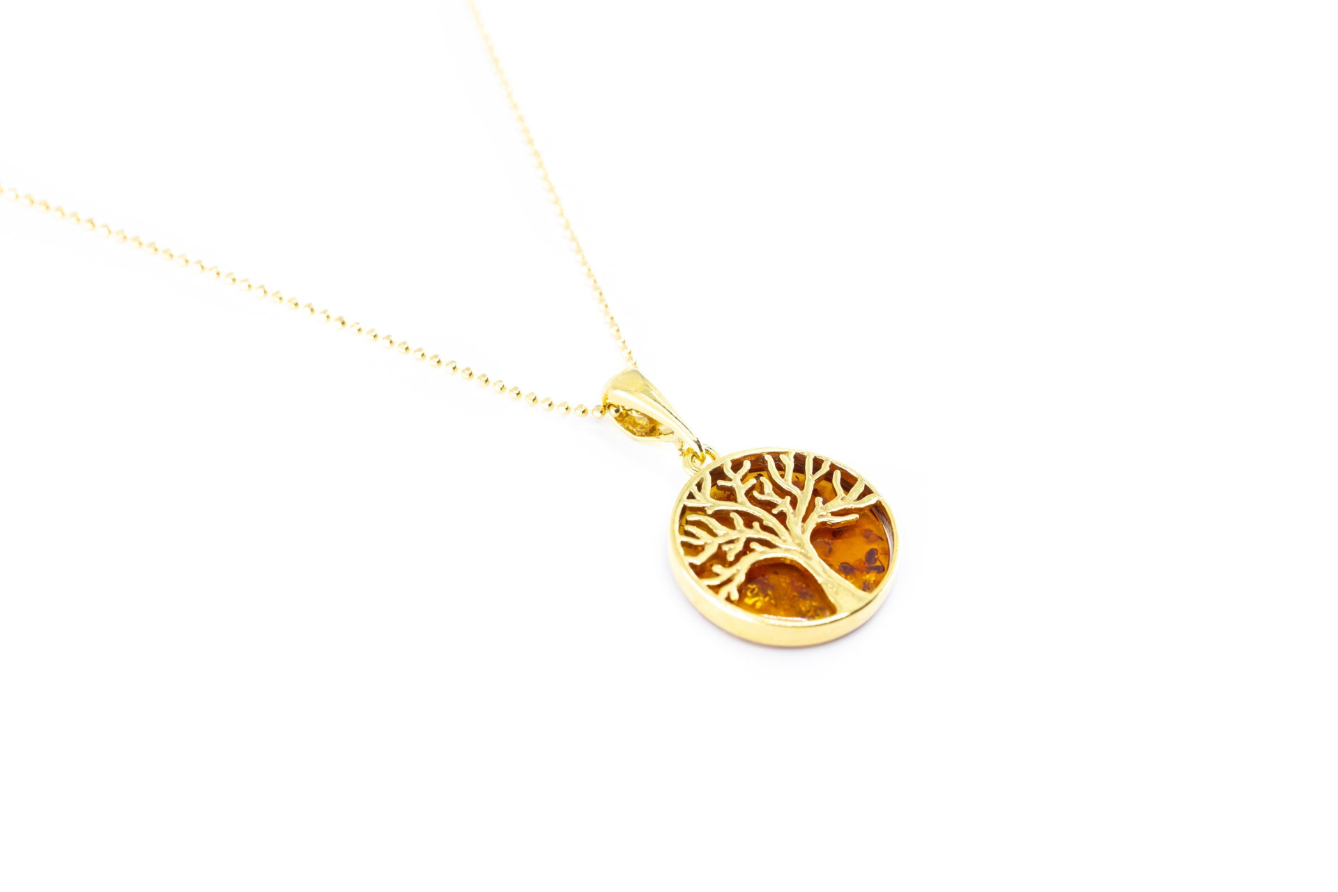 Large Gold Plated Tree of Life Pendant - Baltic Amber & Sterling Silver - BEYRUN