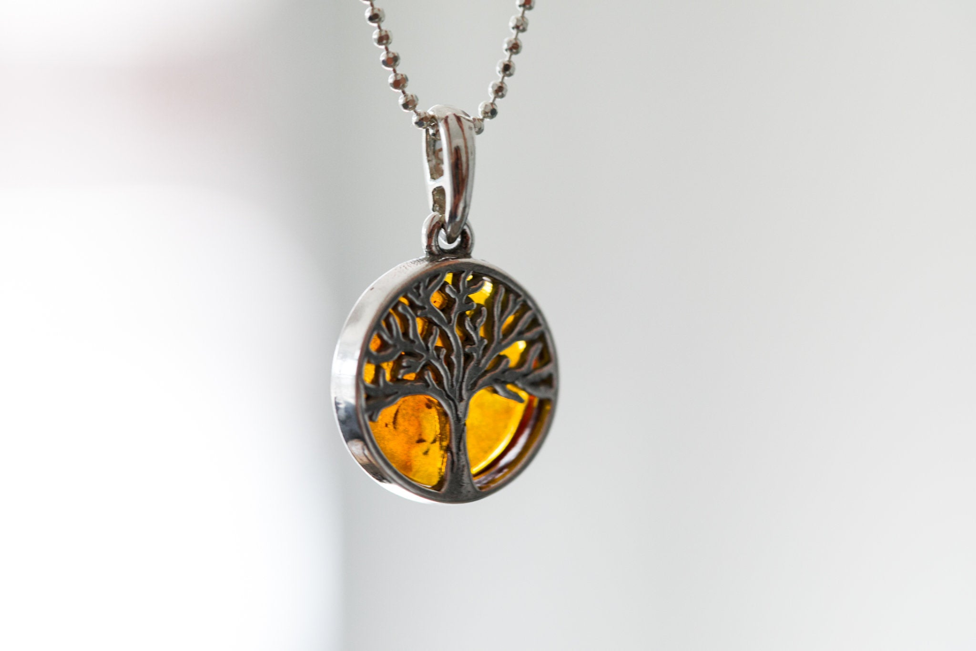 Large Gold Plated Tree of Life Pendant - Baltic Amber & Sterling Silver - BEYRUN