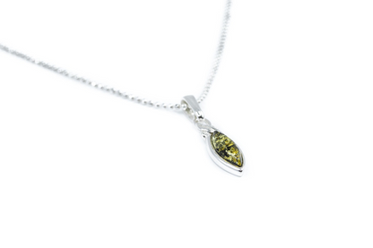 Minimal Leaf Green Amber Pendant - Elegant Sterling Silver Necklace - BEYRUN