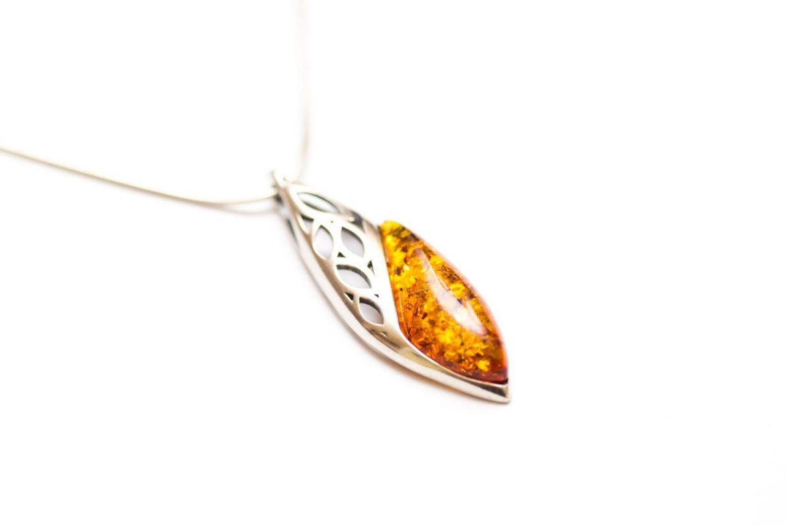 Contemporary Amber Drop Pendant | Baltic Amber & Sterling Silver - BEYRUN