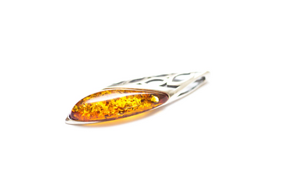 Contemporary Amber Drop Pendant | Baltic Amber & Sterling Silver - BEYRUN