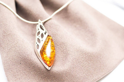 Contemporary Amber Drop Pendant | Baltic Amber & Sterling Silver - BEYRUN