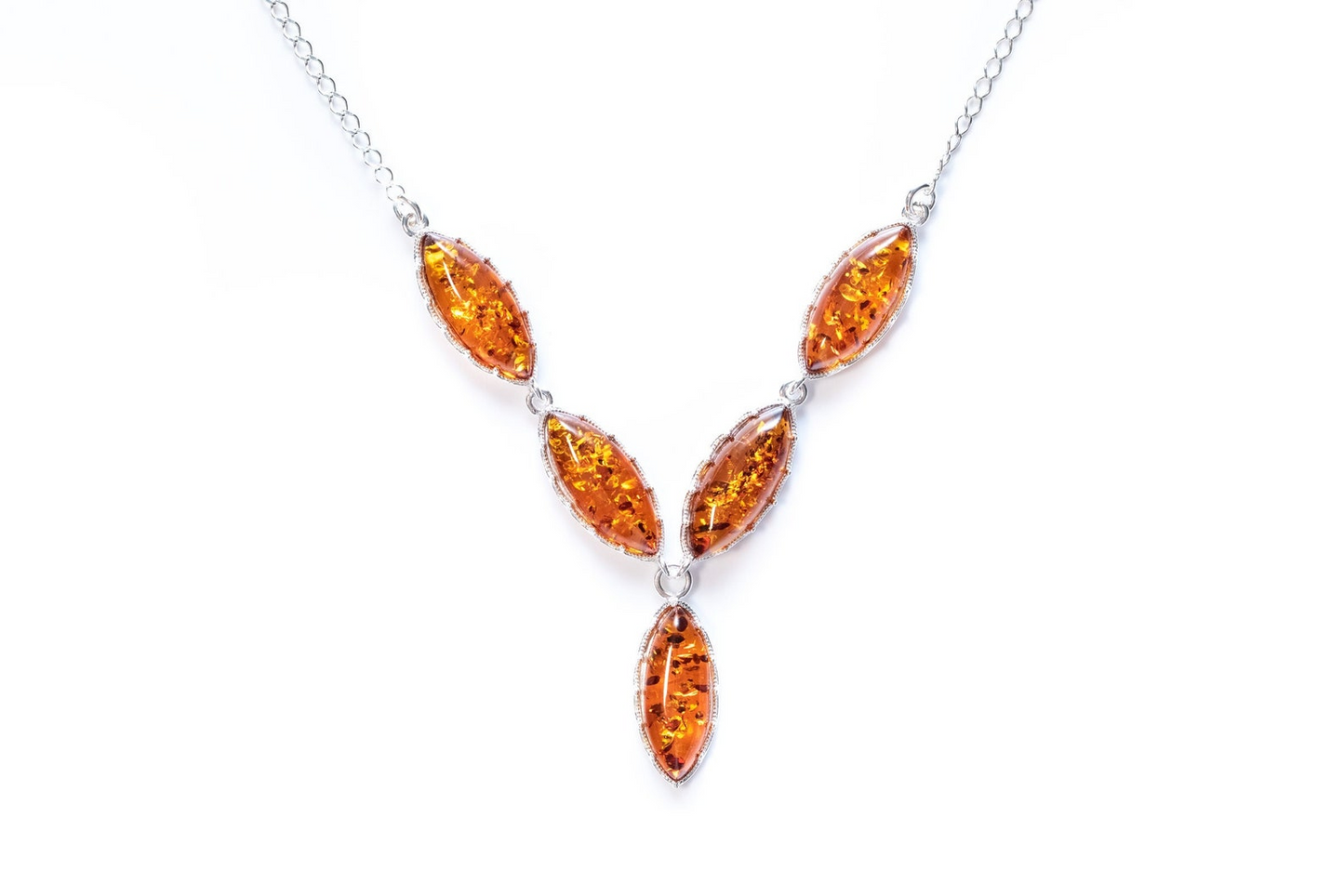 Modern Y Necklace with Baltic Amber