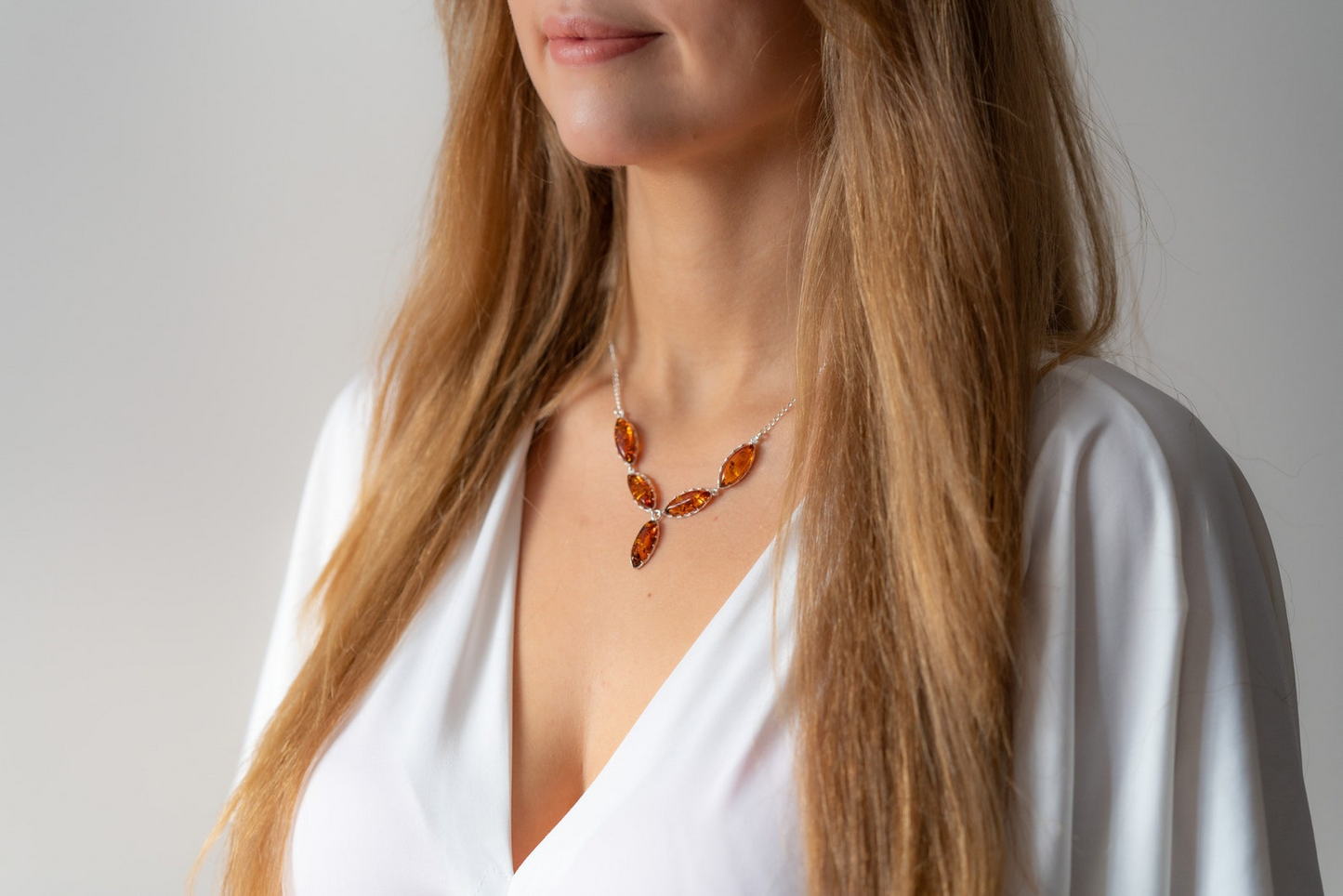 Modern Y Necklace with Baltic Amber