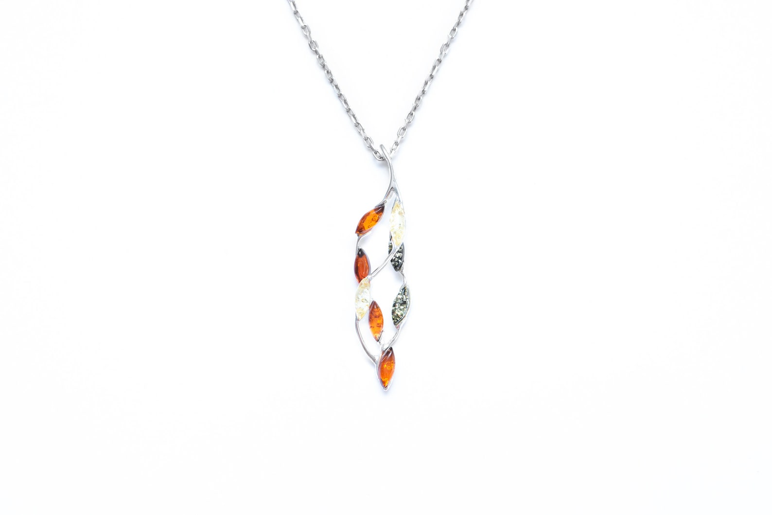 Multicolour Intertwined Pendant - Unique Baltic Amber & Sterling Silver Jewelry - BEYRUN