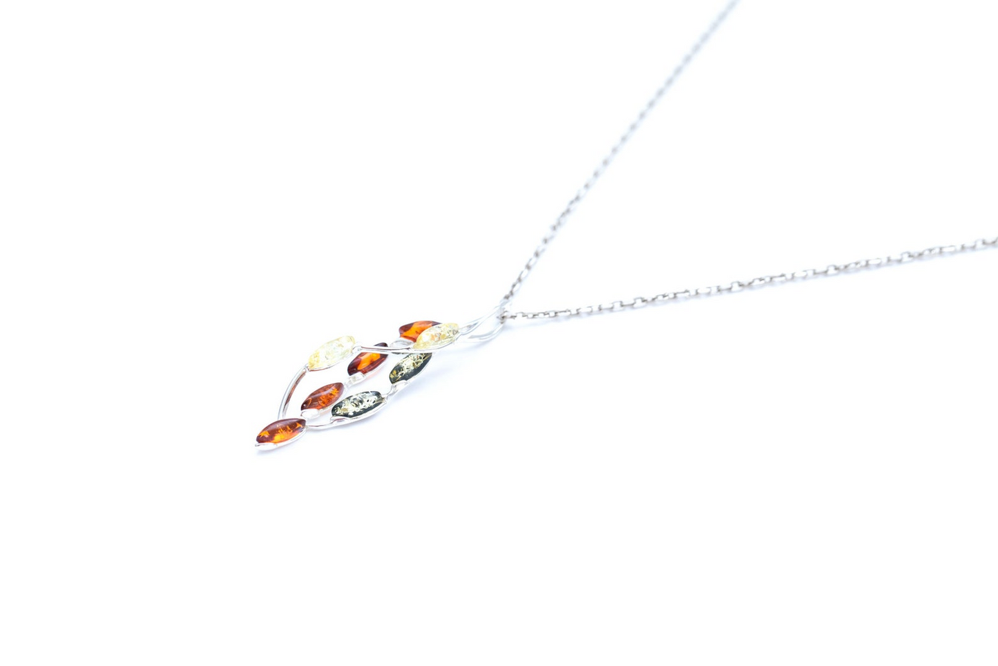 Multicolour Intertwined Pendant - Unique Baltic Amber & Sterling Silver Jewelry - BEYRUN